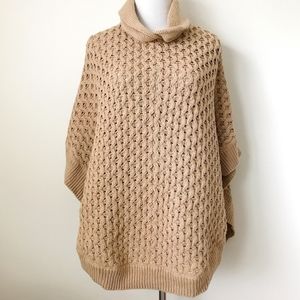 Talbots Chunky Knit Tan Sweater Cape Poncho